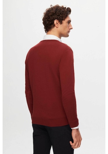 D's Damat Ds Damat Regular Fit Kiremit Düz V Yaka Triko Kazak 5HF06ORT12003 Kiremit