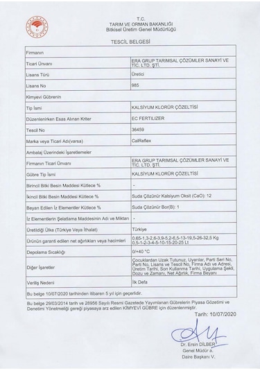 Cal Reflex Kalsiyum- Bor İçerikli Sıvı Gübre