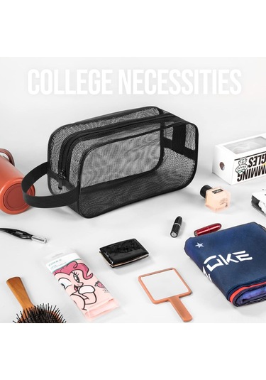 Skycity Siyah Mesh Materyal Giyilebilir Kişisel Bakım Çantası - Tek Kemerli Taşınabilir Depolama Çantası Siyah