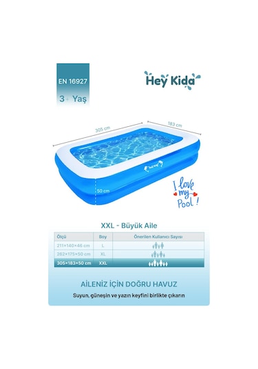 Heykida Swim Safe Dikdörtgen Havuz 305x183x50 Mavi