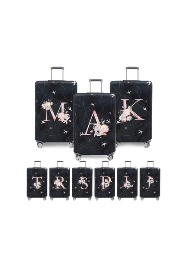 Fochsia Elegant Siyah Gezgin Bavul Kılıfı Xl 29-32 İnç Çiçek Yıldız Desenli Dayanıklı Esnek Koruma