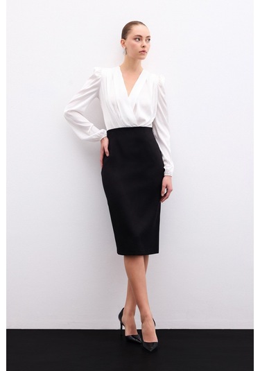 Sateen Düz Kalem Etek - Siyah
