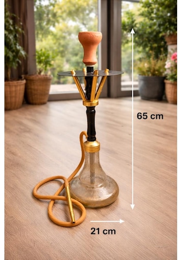 Nargile Takımı 65 Cm Orta Boy Cam Şişe 21 Cm Ev & Kafe İçin Şık Nargile Seti