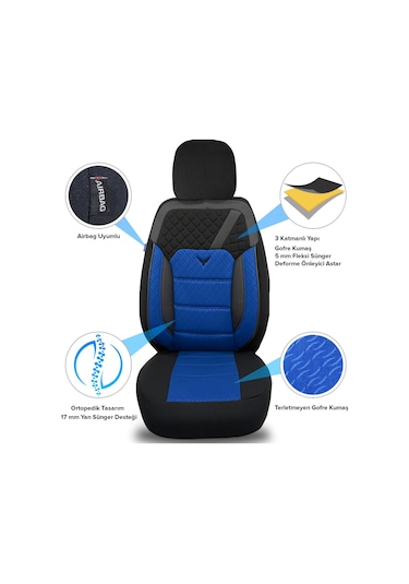 Minderland K1 - Suzuki Splash İle Uyumlu Koltuk Kılıfı, Tam Takım/mavi