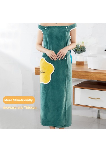 Hangfox Zeytin Yeşili M Lı Kumaş Banyo Rok Seti - Yumuşak Mercan Kuru, Suyu Hızlı Emici, Tüylenmeyen Cepli Giyilebilir Banyo Giysisi Yeşil