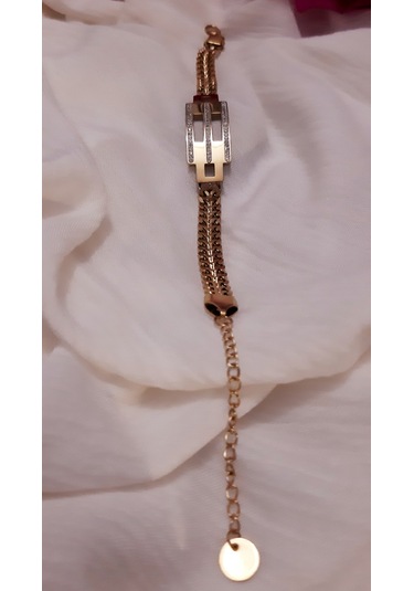 Giftworld Çelik Taşlı Bileklik / Gold Kalın Zincir Altın