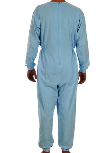 Caretex Yuvarlak Yaka Sırt Fermuarlı Hasta Bakım Tulumu Mavi