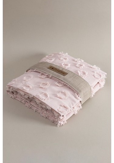 Koza Home Sitra Pudra Çift Kişilik Püsküllü Yatak Örtüsü 230x250 2 Yastık 5 Pudra