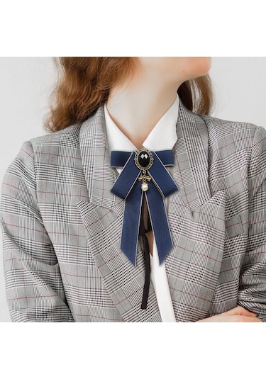 Suntek Şerit Yay Broş Ön Bağlı Ilmek Bayan Kravat Koyu-mavi Koyu Mavi