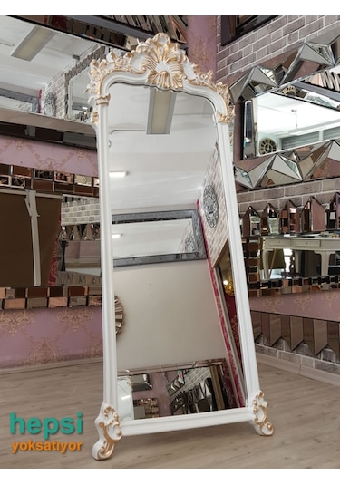 Vintage Madam Model Beyaz Altın Renk Varaklı Boy Aynası (443022270) Beyaz