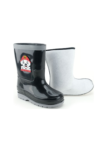 Gezer Erkek Çocuk Kışlık Pvc Su Gecirmez İçinde Harici Çıkarılabilir Çoraplı Yağmur Bot Çizme Siyah