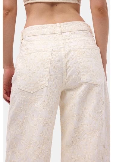 Itsbasic Kadın Kırık Beyaz 7s6-101 Palazzo Fit Özel Nakışlı Tasarım Denim Jean
