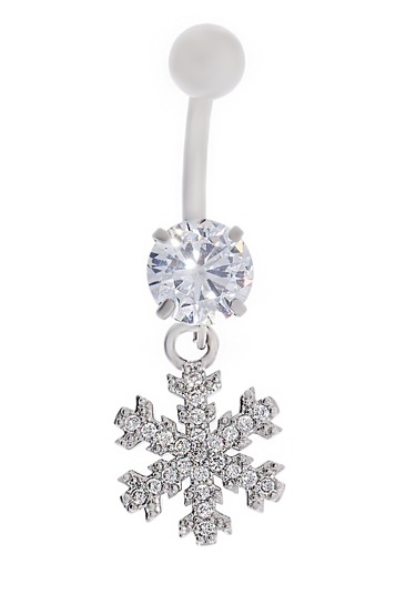 Kadın Kar Tanesi Ve Tektaş Model Taşlı Çelik Piercing Gümüş