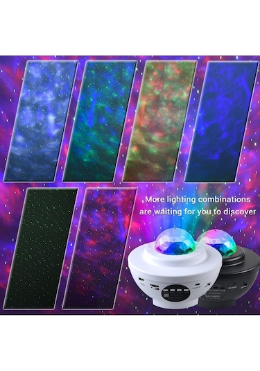 Siyah Yıldızlı Gökyüzü Projektör Müzik Yıldızlı Su Dalgası Led Lamba Yatak Odası Için Bluetooth Ses Aktif Yıldız Gece Lambası Siyah