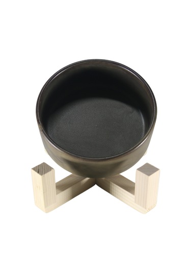 Yılmazel Seramik ve Doğal Ahşaptan Kedi Mama ve Su Kabı