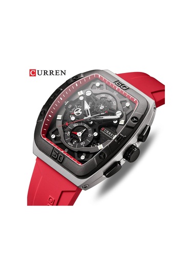 Curren 8443 Quartz Kol Saati-orjinal Kutusunda Kırmızı Gümüş