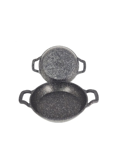 3728 - 2 Parça - Döküm, Bio Granit, 16 Ve 20 Cm Sahan Seti, Siyah Renk Siyah