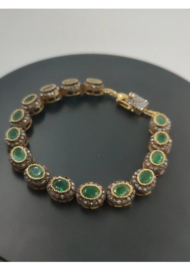 925 Ayar Gümüş Zümrüt Ve Elmas Bileklik 266 Altın