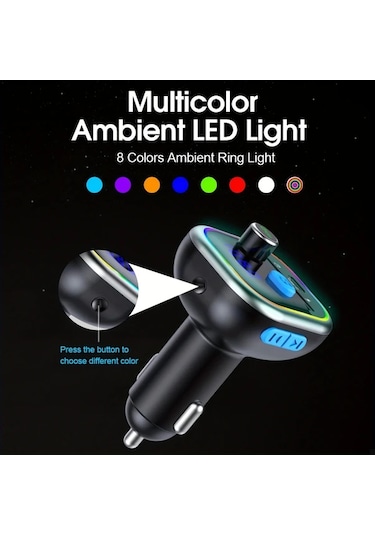 Honeybeeshop Siyah Kablosuz Araba Adaptörü Hızlı Şarj Type C Pd 30w Qc 3.0 Fm Radyo Alıcısı Müzik Çalar Araç Kiti