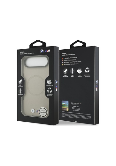 İphone 17 Air Uyumlu Kılıf Bmw Lisanslı M-safeli Metal Logolu Delikli M Dizayn Deri Kapak Gri Gri