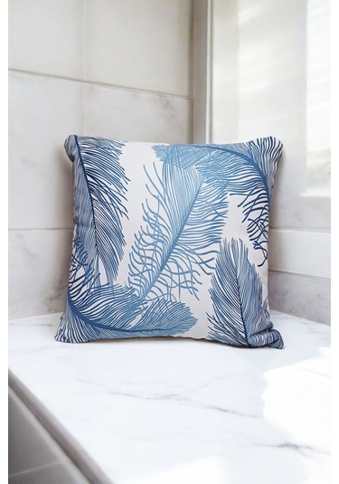 Modern Tarz Dijital Baskılı 4 Lü Dekoratif Kırlent Kılıfı Seti 43x43 Cm Şık Ve Renkli Tasarımlar Mavi - Beyaz