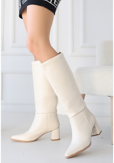 Roksa Ten Cilt Topuklu Çizme Ten