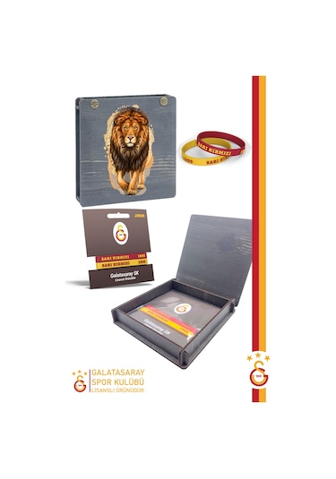 Galatasaray Orijinal Lisanslı Sarı Kırmızı 1905 2'li Yetişkin Bileklik Aslan Baskılı Hediyelik Ahşap Kutulu Sarı - Kırmızı