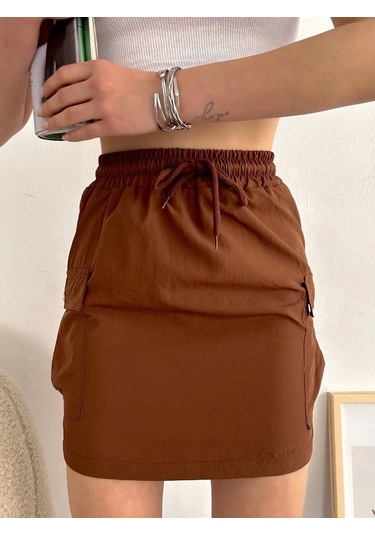 Kargo Cep İnce Paraşüt Etek Kahve S241019 Kahve