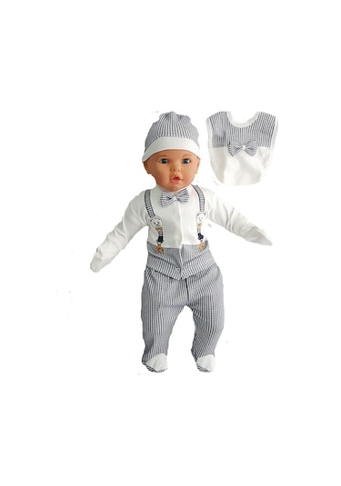 Papyonlu Ayıcıklı 5 Parça Lüks Erkek Askı Detaylı Hastane Çıkışı Zıbın Set