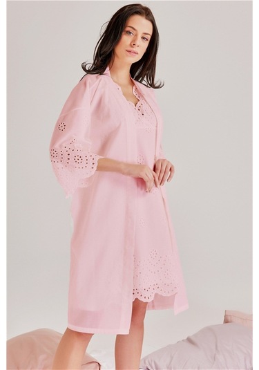 Magic Form 46108 Kadın Pudra Kendinden Brode Desenli Hamile Lohusa Tek Sabahlık