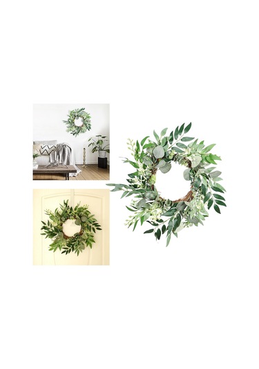 Suntek Yeşil Okaliptüs Çelengi Dalları Dekorlu Büyük 50cm