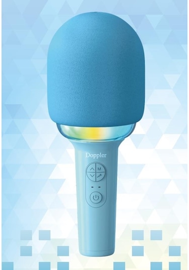 Doppler Rainbow Mavi Karaoke Mikrofonu Ledli Ses Değiştirme Özellikli Işıklı Yeni