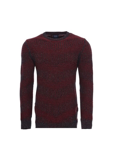 Bordo Bisiklet Yaka Kendinden Desenli Triko 001