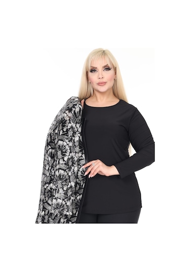 Büyük Beden 3925 Siyah Ceket+bluz Takım 001