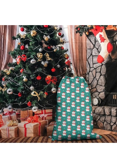 Büyük Noel Baba Hediye Çantası, Pamuklu Kordonlu, Yeniden Kullanılabilir Noel Kutup Ayısı