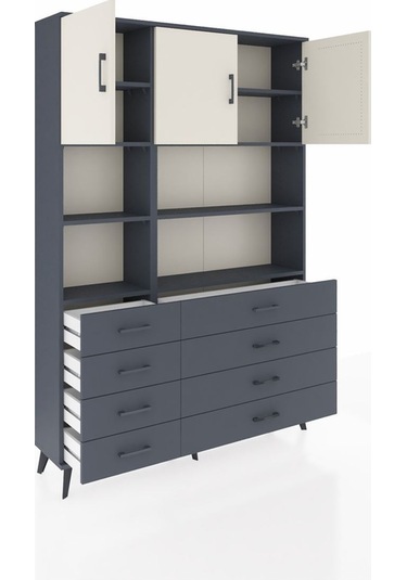 Arges Dolap 8 Raflı 8 Çekmeceli 3 Kapaklı 132x30x195 Antrasit-aytaşı/antrasit Aytası/antrasıt