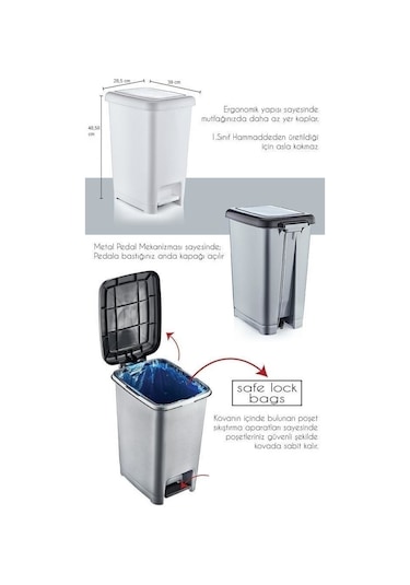Bvlx Slim Pedallı Plastik Çöp Kovası Siyah Kapaklı 40 L Siyah