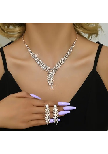 Trendy Asma Tasarımı Kolye + Küpe Gümüş Kaplama Takı Seti Gümüş