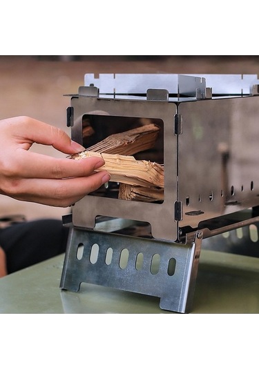 Jzcat Katlanabilir Odun Sobası, Hobo Pişirici Katlanabilir, Beyaz Altın - Gümüş
