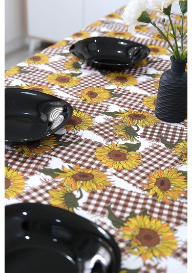 Sufre Sıvı Geçirmez Masa Örtüsü Sofra Bezi Sofra Örtüsü Piknik Örtüsü Ayçiçeği Kahve