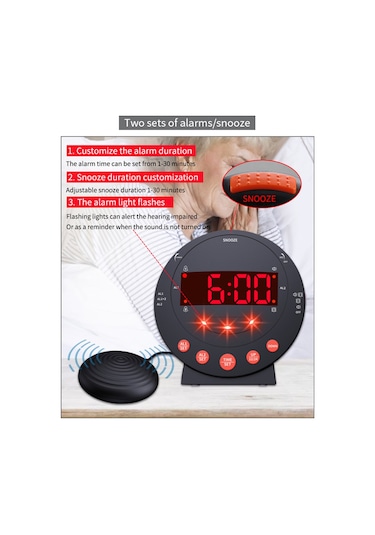 Yatak Sallayıcı İle Yüksek Sesli Çalar Saat Flaş Işıklı Titreşimli Çalar Saat Parlaklık Ayarlanabilir Erteleme Çift Alarm Ayarı Usb Şarj Portu Ağır Uyuyanlar Yetişkinler Çocuklar Gençler İçi