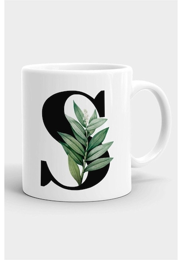 Porselen S Harfli Beyaz Kupa Bardak Beyaz