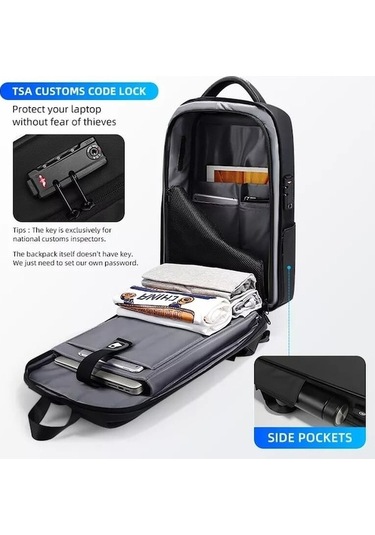 Xiaoguang Fenruien 15.6" Laptop Sırt Çantası Kilitli Ve Usb Şarj Siyah