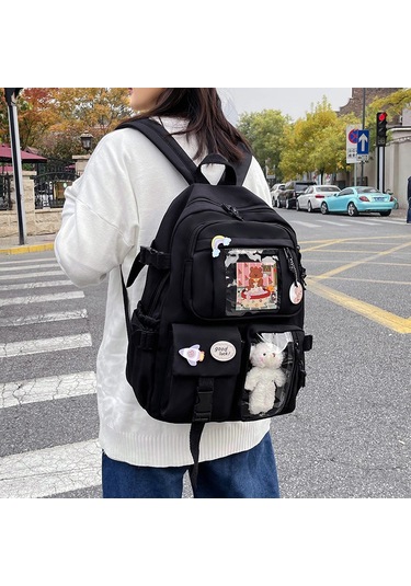 Samdoo Yeşil Klasik Kumaş Sırt Çantası - Üniversite Öğrenci İçin Hafif, Dayanıklı Outdoor Spor Turizm Çantası Rozetli Yeşil