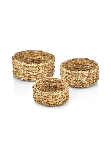 Dekoratif Yuvarlak Hasır Sepet Saksılık Düzenleyici 3 Lü Set 9034