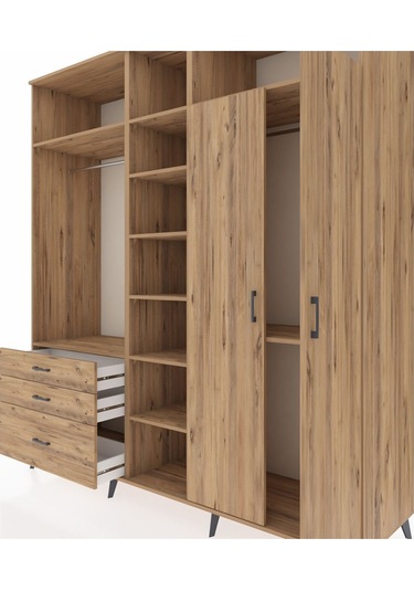 Kronos Dolap 10 Raflı 3 Çekmeceli 2 Askılı 220x59x243 Çam-çam/çam Atlas Çam/atlas Çam