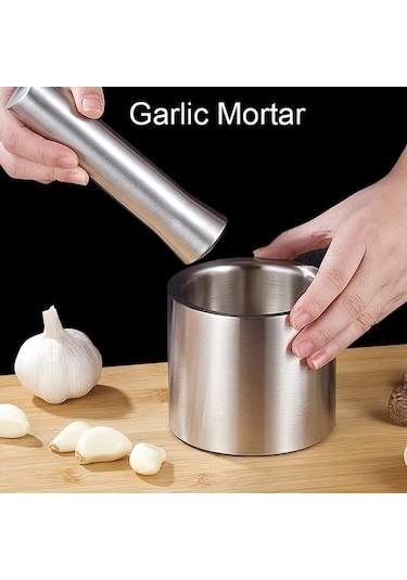 Willowhaven 1 Set Gümüş Renk 304 Paslanmaz Çelik Sarımsak Havanda Püre Ezici Mutfak Aleti