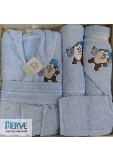 Özdilek Yenidoğan Erkek Bebek Bambu Bornoz Takımı Tazmanya Mavi