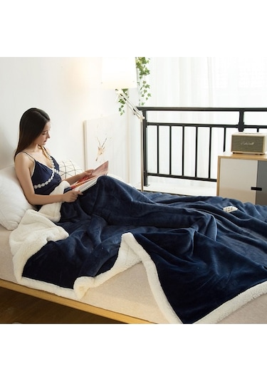 Pazly Kışlık İki Katlı Kuruşak Yün Battaniye, Ofis/öğle Uykusu İçin Dayanıklı, 180x200 Pembe Bal Desenli Tek/kişilik Minder Siyah Siyah