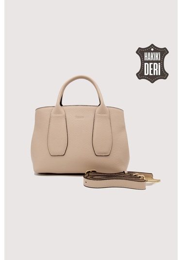Hakiki Deri Kadın El Çantası Pudra Smr9226 Pudra